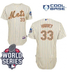 Men's Majestic New York Mets #33 Matt Harvey Authentic Cream USMC Cool Base 2015 World Series MLB Jersey