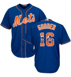 Men's Majestic New York Mets #16 Dwight Gooden Authentic Royal Blue Team Logo Fashion Cool Base MLB Jersey