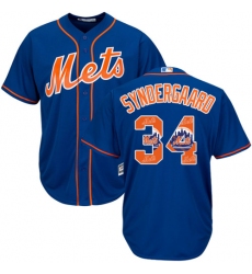 Men's Majestic New York Mets #34 Noah Syndergaard Authentic Royal Blue Team Logo Fashion Cool Base MLB Jersey