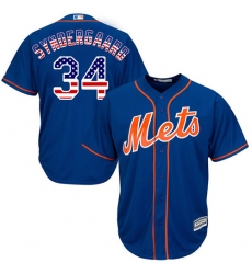Men's Majestic New York Mets #34 Noah Syndergaard Authentic Royal Blue USA Flag Fashion MLB Jersey