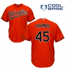 Youth Majestic Baltimore Orioles #45 Mark Trumbo Authentic Orange Alternate Cool Base MLB Jersey