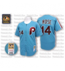 Men's Mitchell and Ness Philadelphia Phillies #14 Pete Rose Replica Blue Throwback MLB Jersey