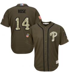 Youth Majestic Philadelphia Phillies #14 Pete Rose Authentic Green Salute to Service MLB Jersey