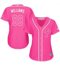Women's Majestic Philadelphia Phillies #99 Mitch Williams Authentic Pink Fashion Cool Base MLB Jersey
