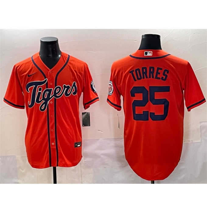 Men's Detroit Tigers #25 Gleyber Torres Orange With Vapor Premier Limited Stitched Baseball Jersey