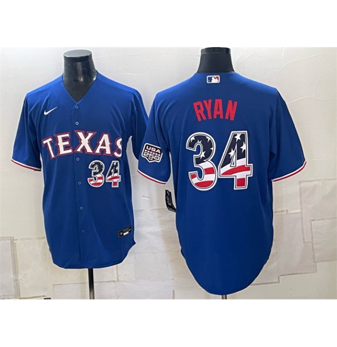 Men's Texas Rangers #34 Nolan Ryan Royal 2026 USA 250 Fourth of July Home Stitched Baseball Jersey