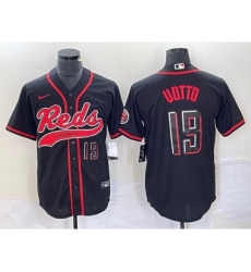 Men's Cincinnati Reds #19 Joey Votto Number Black 2023 City Connect Cool Base Stitched Jersey