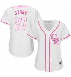 Women's Majestic Colorado Rockies #27 Trevor Story Authentic White Fashion Cool Base MLB Jersey