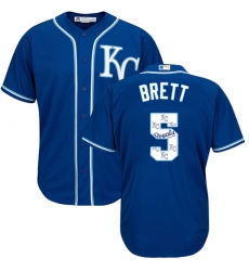 Men's Majestic Kansas City Royals #5 George Brett Authentic Blue Team Logo Fashion Cool Base MLB Jersey
