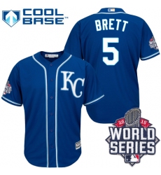 Men's Majestic Kansas City Royals #5 George Brett Replica Blue Alternate 2 Cool Base 2015 World Series Patch MLB Jersey