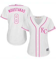 Women's Majestic Kansas City Royals #8 Mike Moustakas Authentic White Fashion Cool Base MLB Jersey