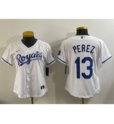 Youth Kansas City Royals #13 Salvador Perez White Cool Base Stitched Baseball Jersey