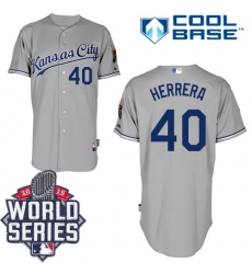 Men's Majestic Kansas City Royals #40 Kelvin Herrera Authentic Grey Road Cool Base 2015 World Series Patch MLB Jersey