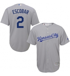 Youth Majestic Kansas City Royals #2 Alcides Escobar Authentic Grey Road Cool Base MLB Jersey