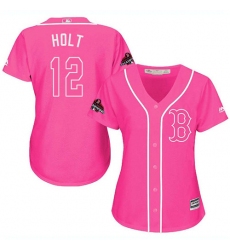 Women's Majestic Boston Red Sox #12 Brock Holt Authentic Pink Fashion 2018 World Series Champions MLB Jersey