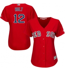 Women's Majestic Boston Red Sox #12 Brock Holt Replica Red Alternate Home MLB Jersey