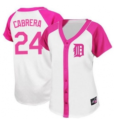 Women's Majestic Detroit Tigers #24 Miguel Cabrera Replica White/Pink Splash Fashion MLB Jersey