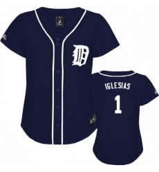 Women's Majestic Detroit Tigers #1 Jose Iglesias Replica Navy Blue Fashion MLB Jersey