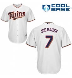 Youth Majestic Minnesota Twins #7 Joe Mauer Authentic White Home Cool Base MLB Jersey
