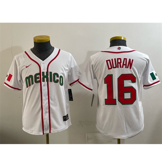 Youth Mexico Baseball #16 Jarren Duran White 2026 World Baseball Classic Home Stadium Stitched Baseball Jersey
