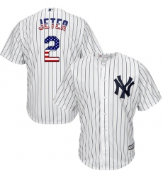 Men's Majestic New York Yankees #2 Derek Jeter Authentic White USA Flag Fashion MLB Jersey