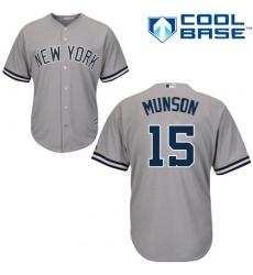 Youth Majestic New York Yankees #15 Thurman Munson Replica Grey Road MLB Jersey