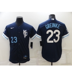 Men's Kansas City Royals #23 Zack Greinke Number 2022 Navy Blue City Connect Flex Base Stitched Jersey