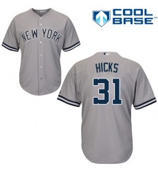 Youth Majestic New York Yankees #31 Aaron Hicks Authentic Grey Road MLB Jersey
