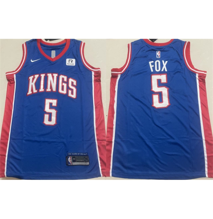 Men's Sacramento Kings #5 De'Aaron Fox Blue Stitched Jersey