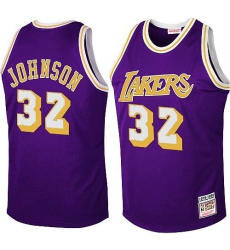 Men's Mitchell and Ness Los Angeles Lakers #32 Magic Johnson Swingman Purple Throwback NBA Jersey