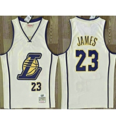 Men's Los Angeles Lakers #23 Lebron James Cream Throwback Swingman Jersey