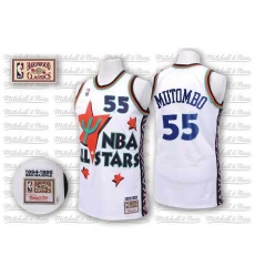 Men's Adidas Denver Nuggets #55 Dikembe Mutombo Authentic White 1995 All Star Throwback NBA Jersey