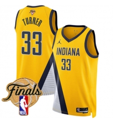 Men's Indiana Pacers #33 Myles Turner Yellow 2025 Finals Statement Edition Stitched Basketball Jersey