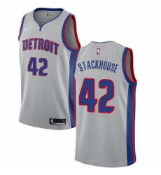 Men's Nike Detroit Pistons #42 Jerry Stackhouse Authentic Silver NBA Jersey Statement Edition