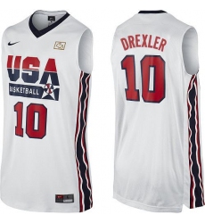 Men's Nike Team USA #10 Clyde Drexler Authentic White 2012 Olympic Retro Basketball Jersey