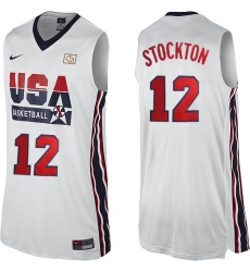 Men's Nike Team USA #12 John Stockton Swingman White 2012 Olympic Retro Basketball Jersey
