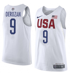 Men's Nike Team USA #9 DeMar DeRozan Authentic White 2016 Olympic Basketball Jersey