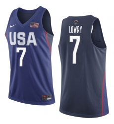 Men's Nike Team USA #7 Kyle Lowry Authentic Navy Blue 2016 Olympics Basketball Jersey