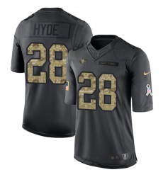 Youth Nike San Francisco 49ers #28 Carlos Hyde Limited Black 2016 Salute to Service NFL Jersey