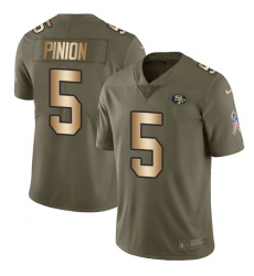 Youth Nike San Francisco 49ers #5 Bradley Pinion Limited Olive/Gold 2017 Salute to Service NFL Jersey