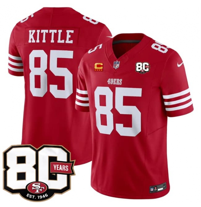 Men's San Francisco 49ers #85 George kittle Red 80th Anniversary And 4-Star C 2026 F.U.S.E. Vapor Untouchable Limited Football Stitched Jersey