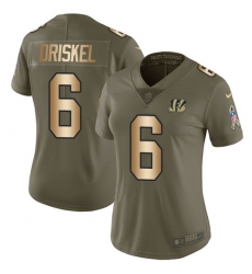 Women's Nike Cincinnati Bengals #6 Jeff Driskel Limited Olive/Gold 2017 Salute to Service NFL Jersey