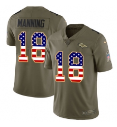Men's Nike Denver Broncos #18 Peyton Manning Limited Olive/USA Flag 2017 Salute to Service NFL Jersey