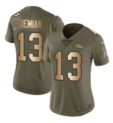 Women's Nike Denver Broncos #13 Trevor Siemian Limited Olive/Gold 2017 Salute to Service NFL Jersey