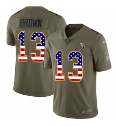 Youth Nike Arizona Cardinals #13 Jaron Brown Limited Olive/USA Flag 2017 Salute to Service NFL Jersey