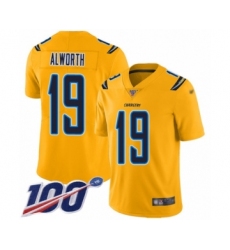 Men's Los Angeles Chargers #19 Lance Alworth Limited Gold Inverted Legend 100th Season Football Jersey