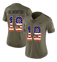 Women's Nike Los Angeles Chargers #19 Lance Alworth Limited Olive/USA Flag 2017 Salute to Service NFL Jersey