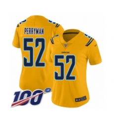 Women's Los Angeles Chargers #52 Denzel Perryman Limited Gold Inverted Legend 100th Season Football Jersey