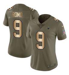 Women's Nike Dallas Cowboys #9 Tony Romo Limited Olive/Gold 2017 Salute to Service NFL Jersey