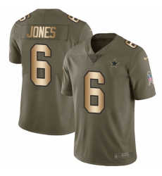 Men's Nike Dallas Cowboys #6 Chris Jones Limited Olive/Gold 2017 Salute to Service NFL Jersey